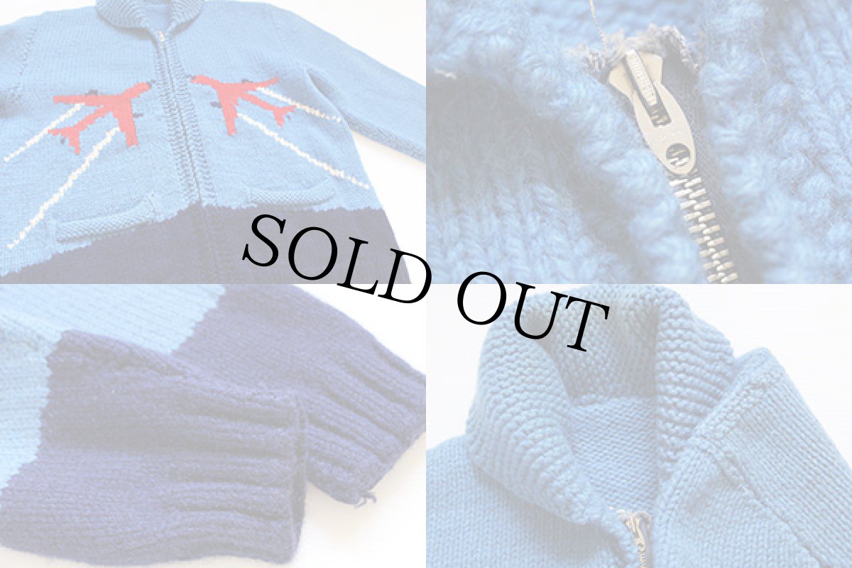 画像3: 60s 飛行機柄 ツートン  ウール カウチンセーター (3)