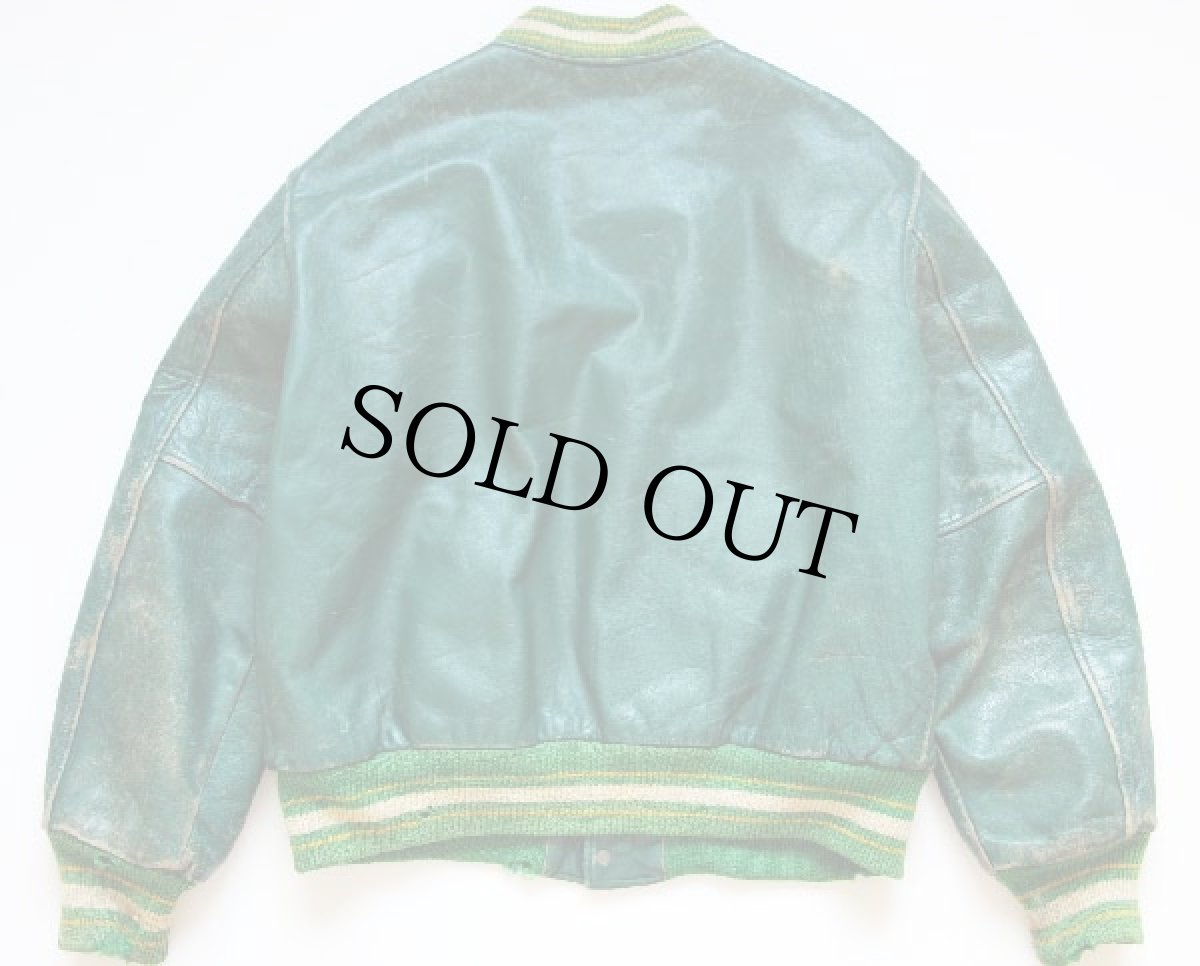 画像2: 80s TROPHY JACKETS オールレザー スタジャン 緑 M (2)