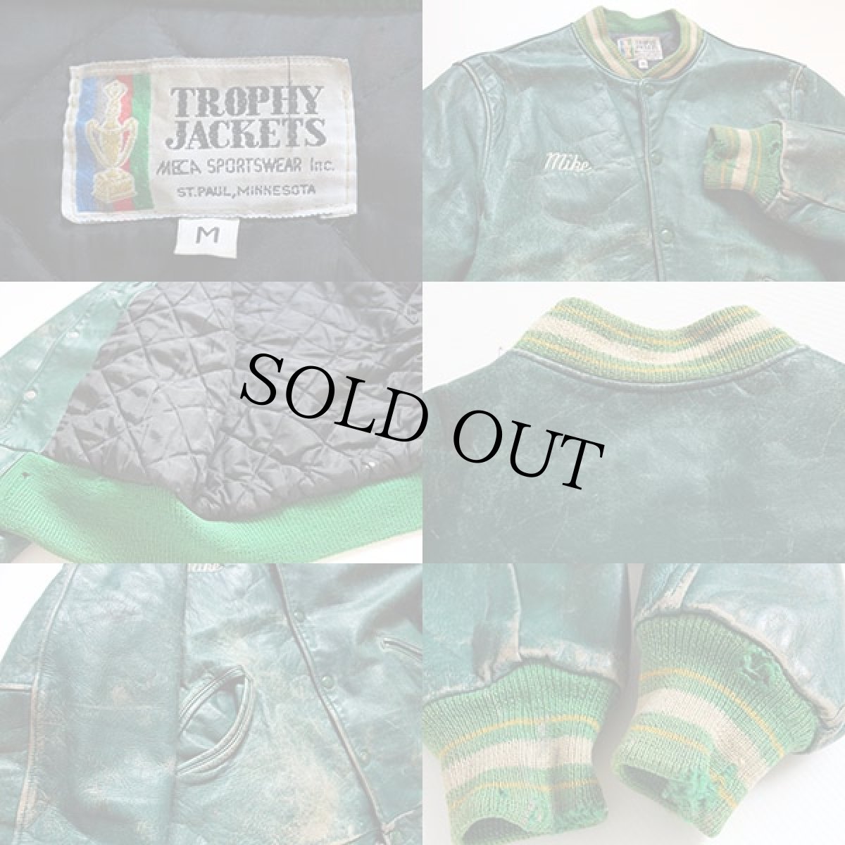 画像3: 80s TROPHY JACKETS オールレザー スタジャン 緑 M (3)