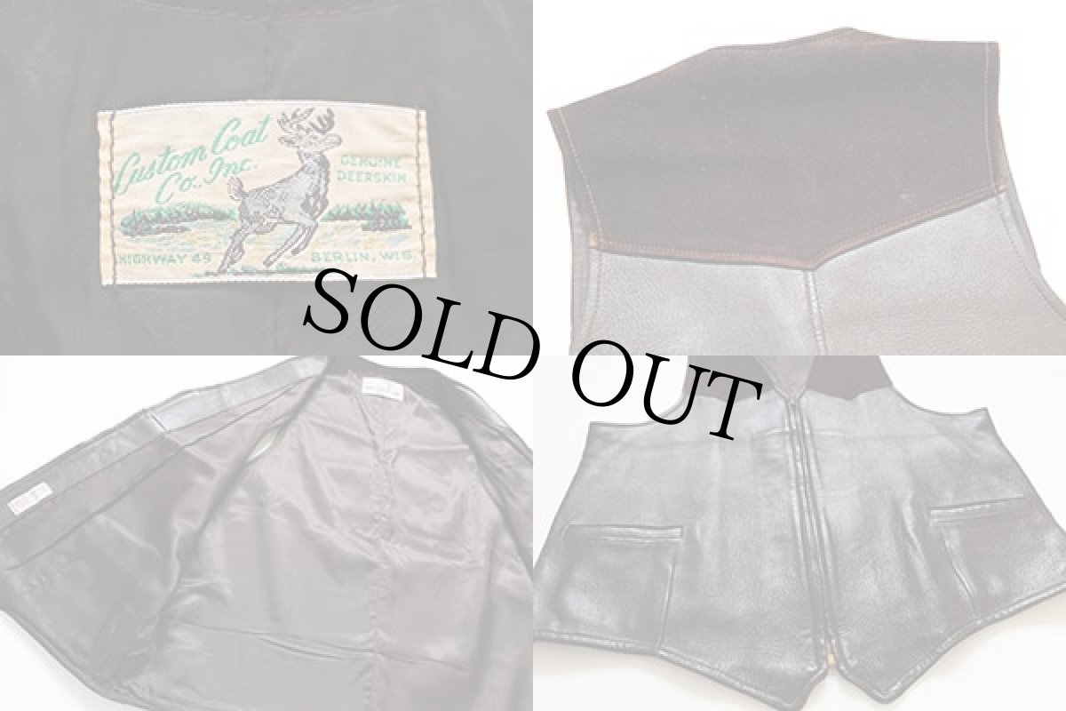 画像3: 70s Custom Coat ヨーク 切り替え ディアスキン レザーベスト 焦げ茶 (3)