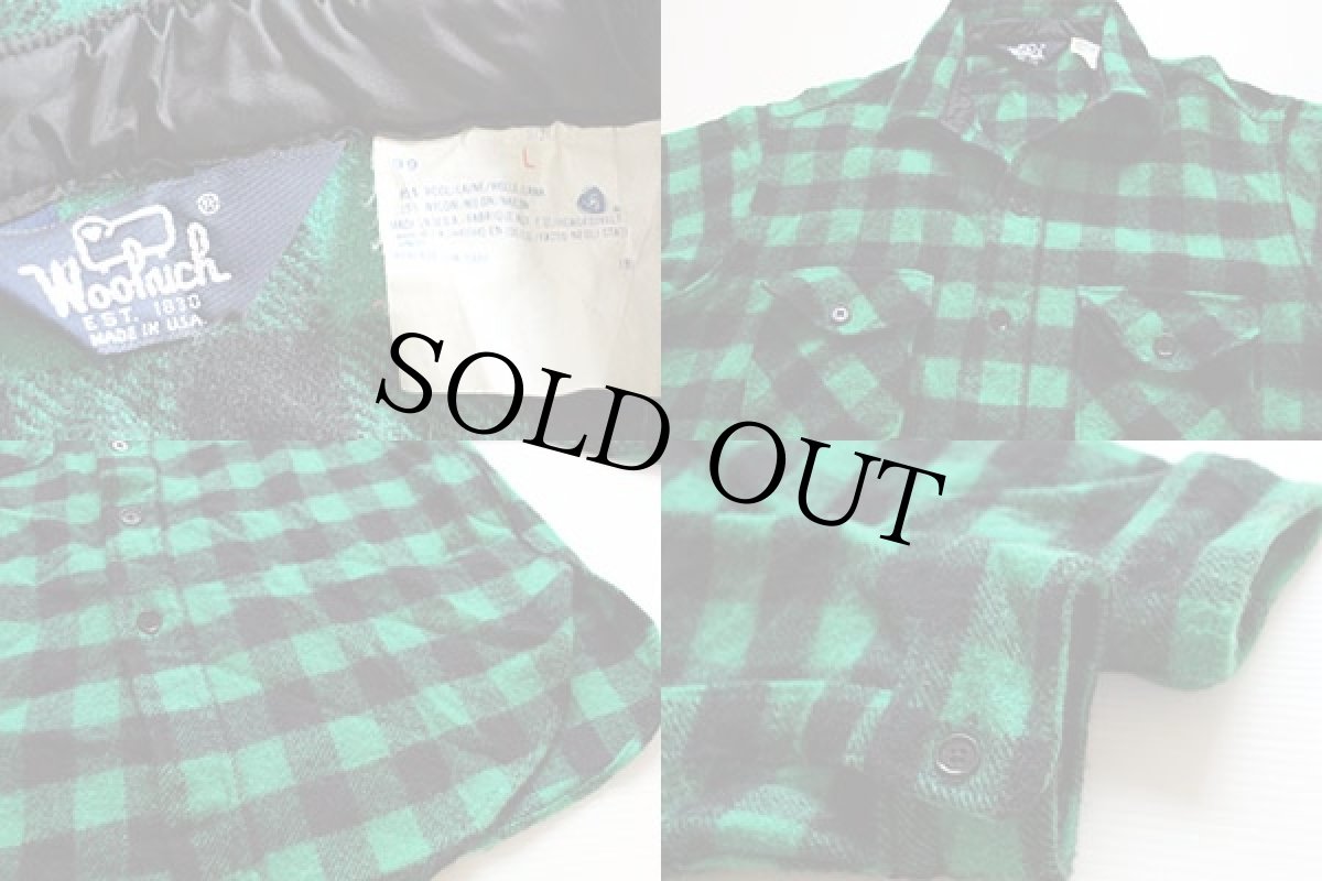 画像3: 80s USA製 Woolrichウールリッチ バッファローチェック ウールシャツ 緑×黒 L (3)