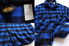 画像3: 90s USA製 Woolrichウールリッチ バッファローチェック ウールシャツ 青×黒 L (3)
