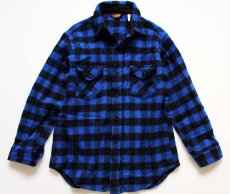 画像1: 90s USA製 Woolrichウールリッチ バッファローチェック ウールシャツ 青×黒 L (1)