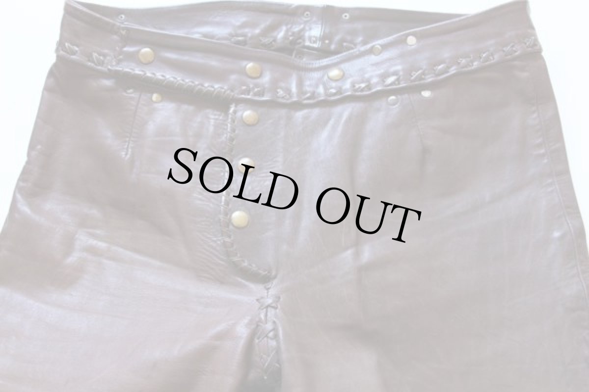 画像2: 70's ハンドクラフト レザーパンツ 茶 w37 (2)