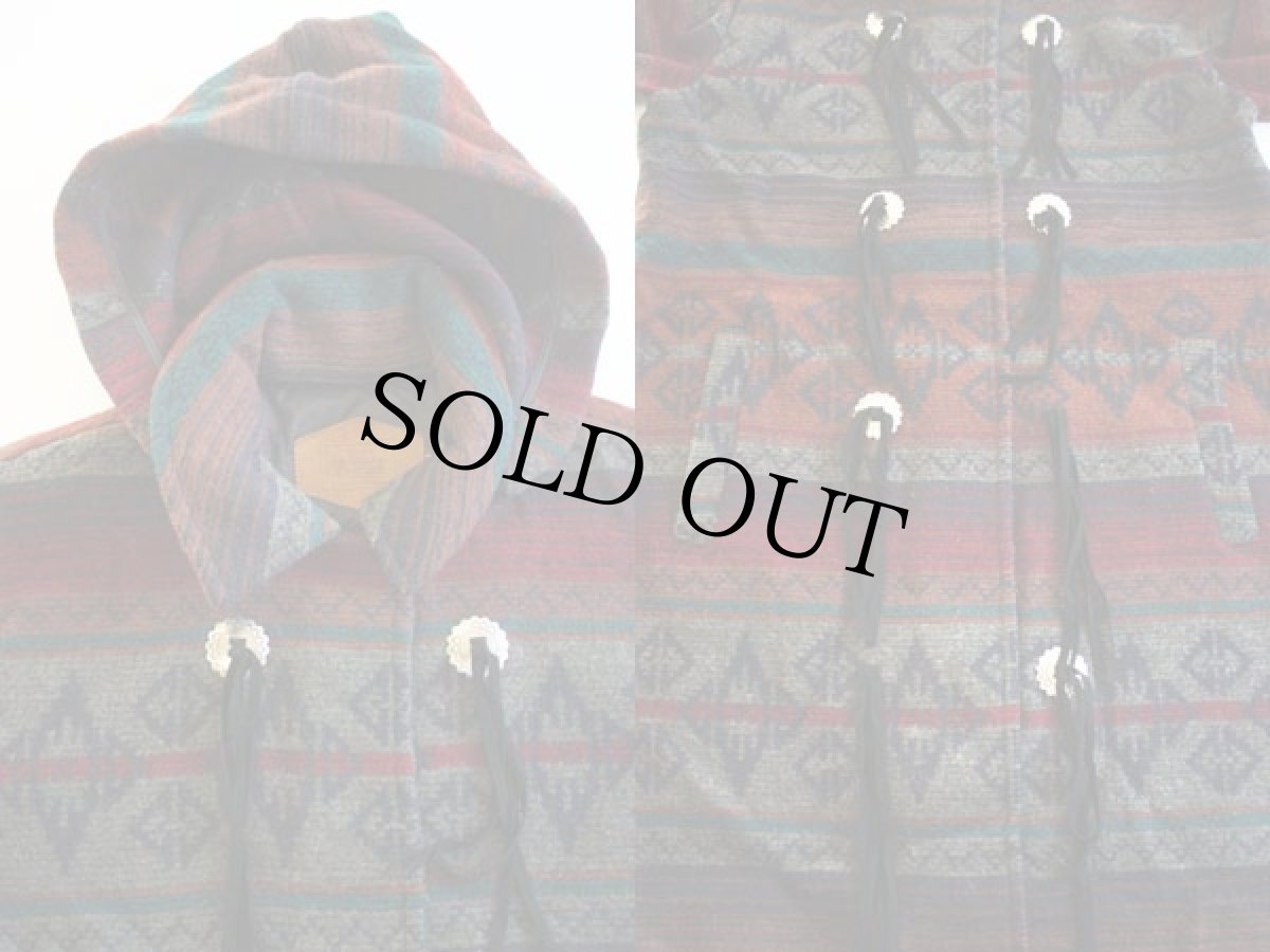 画像2: 90s USA製 Woolrichウールリッチ ネイティブ柄 ロング ウール ブランケット コート S (2)