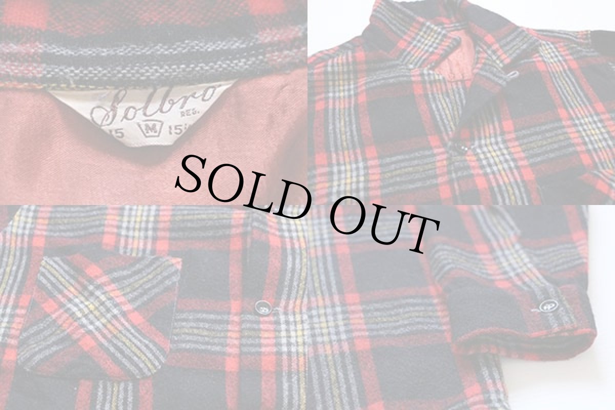 画像3: 50s solbro チェック ウール オープンカラーシャツ M (3)