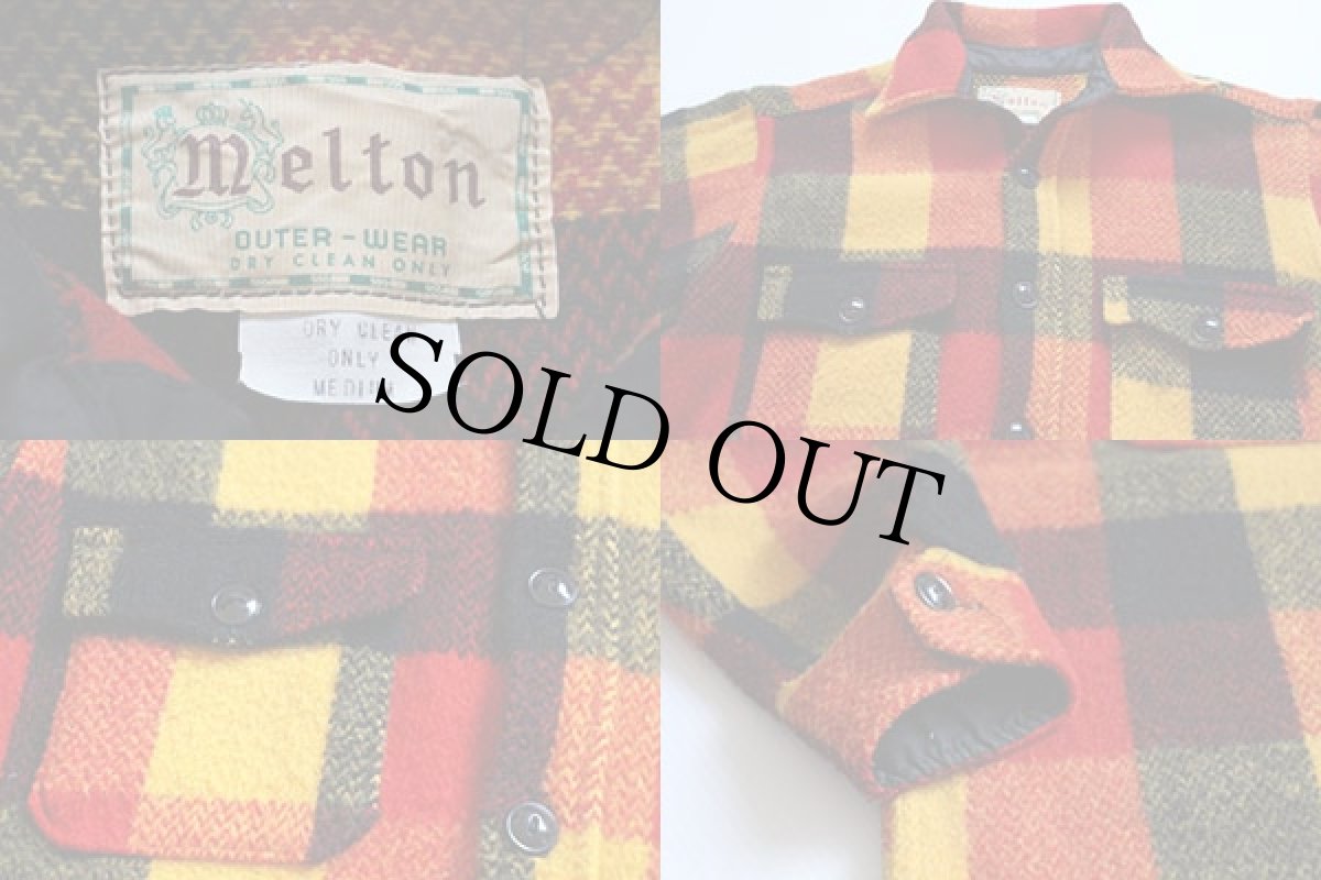 画像3: 70s melton チェック ウール シャツジャケット M (3)