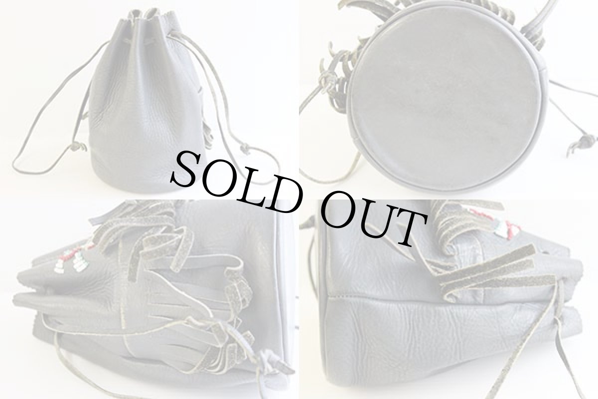 画像2: ビンテージ ビーズ刺繍 レザーポーチ (2)