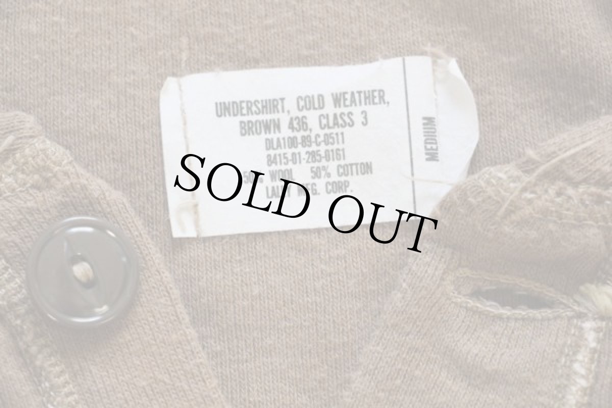 画像3: 80s 米軍 ヘンリーネック ウール×コットン アンダーシャツ ブラウン M (3)