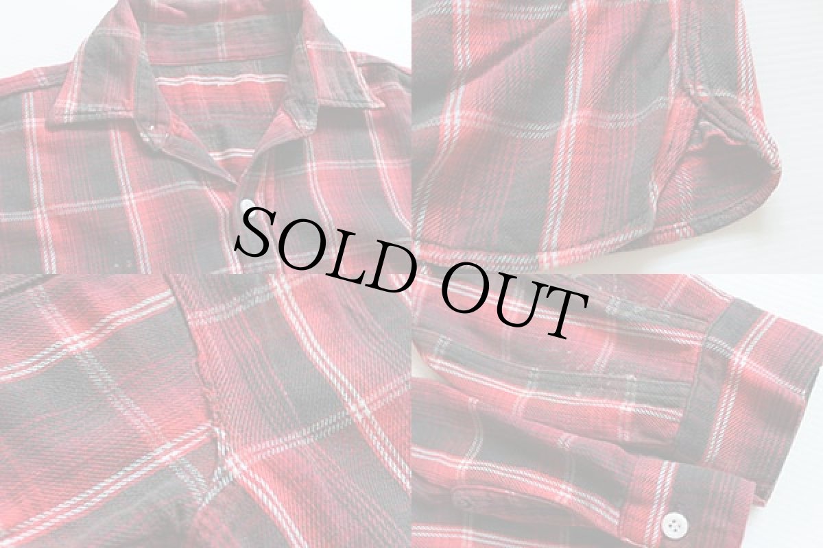 画像3: 60s UNKNOWN チェック マチ付き コットン フランネルシャツ 赤×黒 (3)