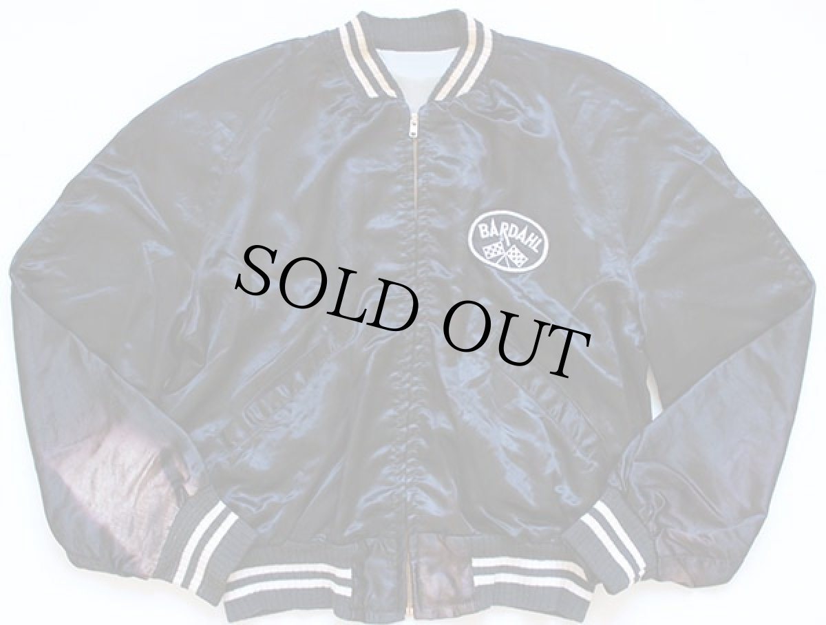 画像2: 60s BARDAHL チェーン刺繍&パッチ付き 針抜きリブ サテンジャケット 黒 (2)