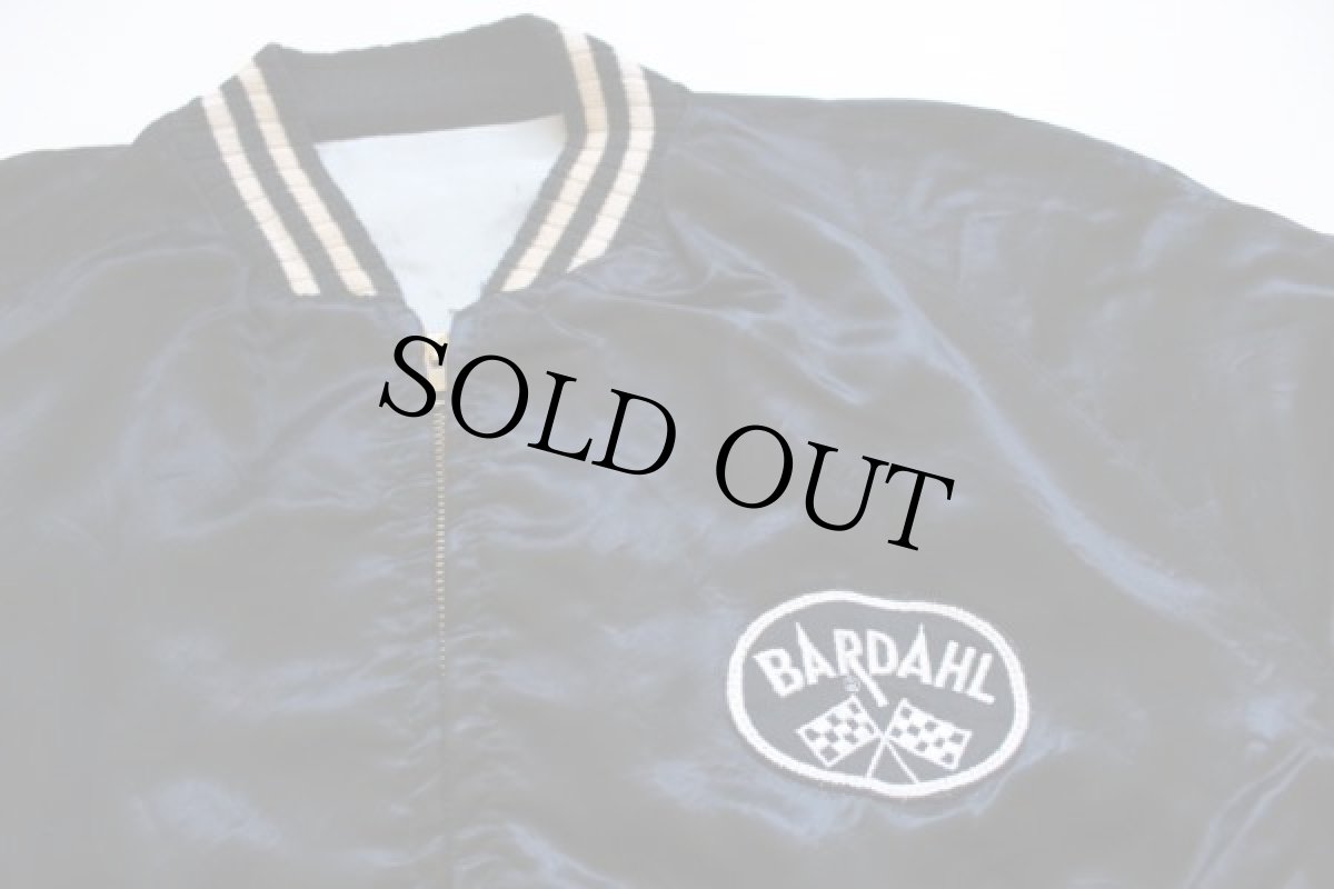 画像4: 60s BARDAHL チェーン刺繍&パッチ付き 針抜きリブ サテンジャケット 黒 (4)