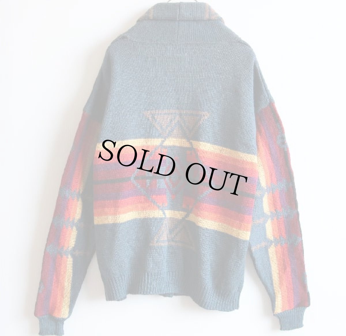 画像2: 70s USA製 PENDLETONペンドルトン ネイティブ柄 ジャガード ウールニット カーディガン S (2)