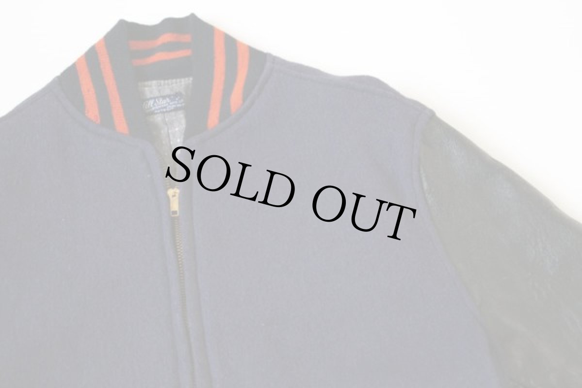 画像4: 50s all Star チェーン刺繍 メルトン ウール 袖革スタジャン 34 (4)