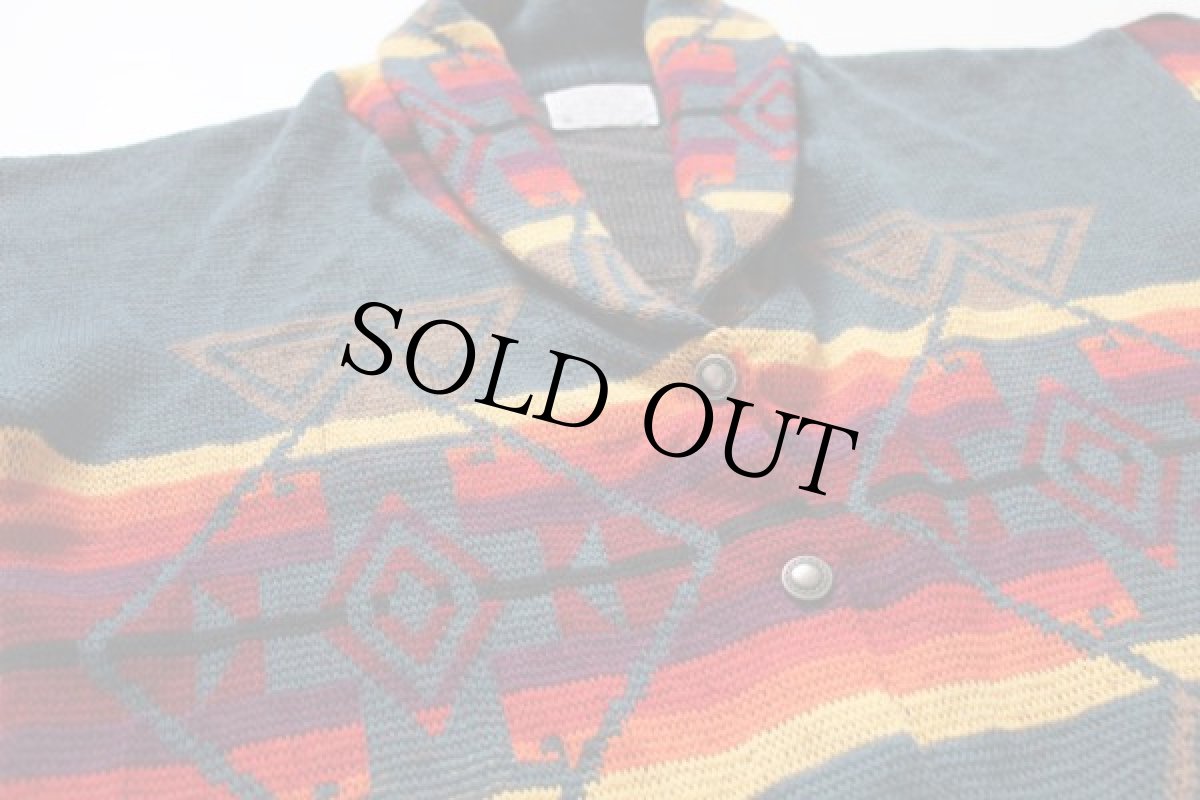 画像3: 70s USA製 PENDLETONペンドルトン ネイティブ柄 ジャガード ウールニット カーディガン S (3)