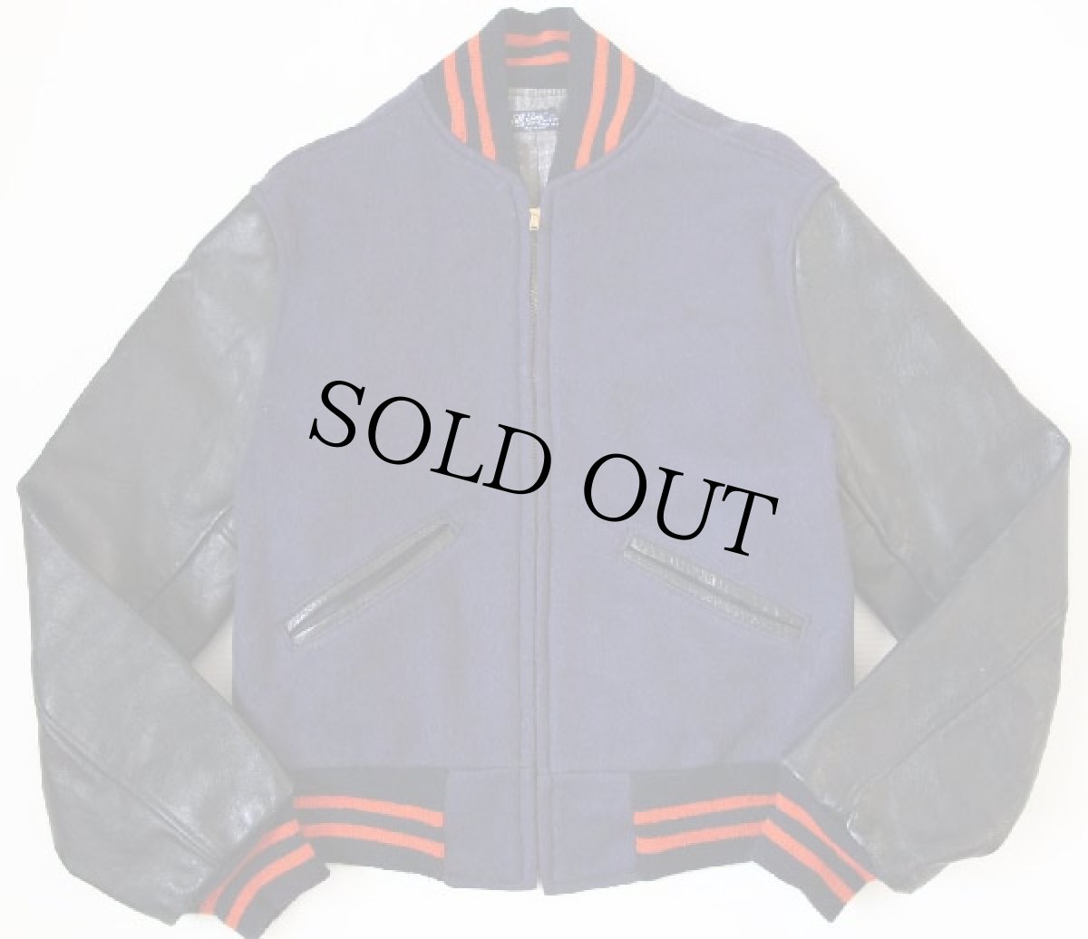 画像2: 50s all Star チェーン刺繍 メルトン ウール 袖革スタジャン 34 (2)