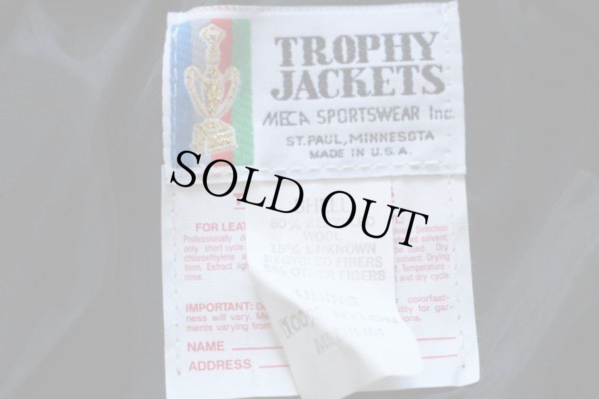 画像4: デッドストック★80s USA製 TROPHY JACKETS メルトン ウール 袖革スタジャン 緑 M (4)