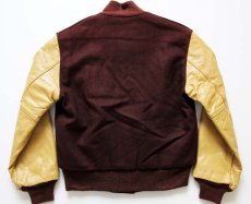 画像2: デッドストック★80s USA製 TROPHY JACKETS メルトン ウール 袖革スタジャン 焦げ茶 S (2)