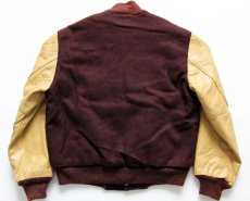 画像2: 80s USA製 TROPHY JACKETS メルトン ウール 袖革スタジャン 焦げ茶 M (2)