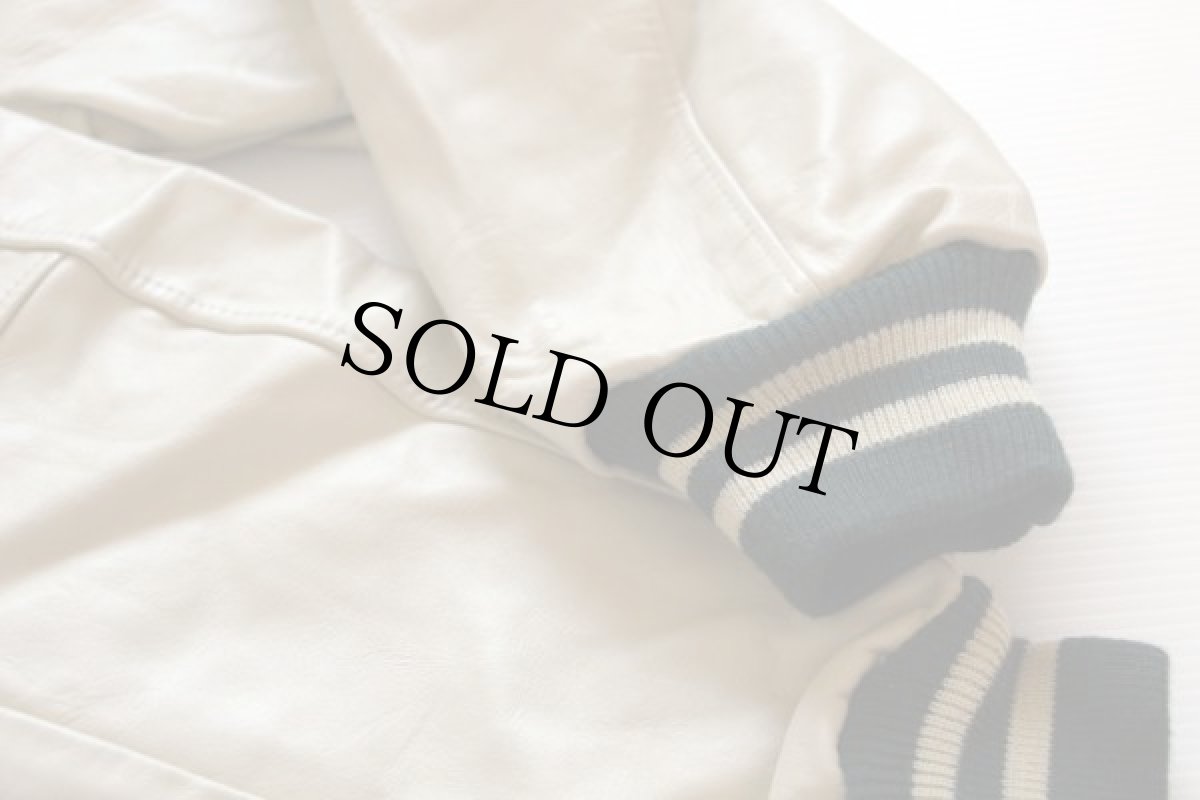 画像5: デッドストック★80s USA製 TROPHY JACKETS メルトン ウール 袖革スタジャン 緑 M (5)