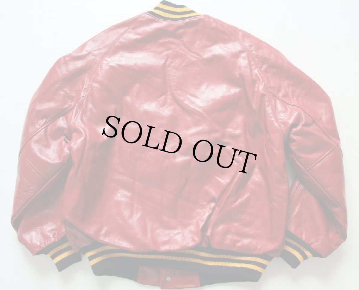 画像2: デッドストック★80s USA製 TROPHY JACKETS オールレザー スタジャン 赤 XL (2)