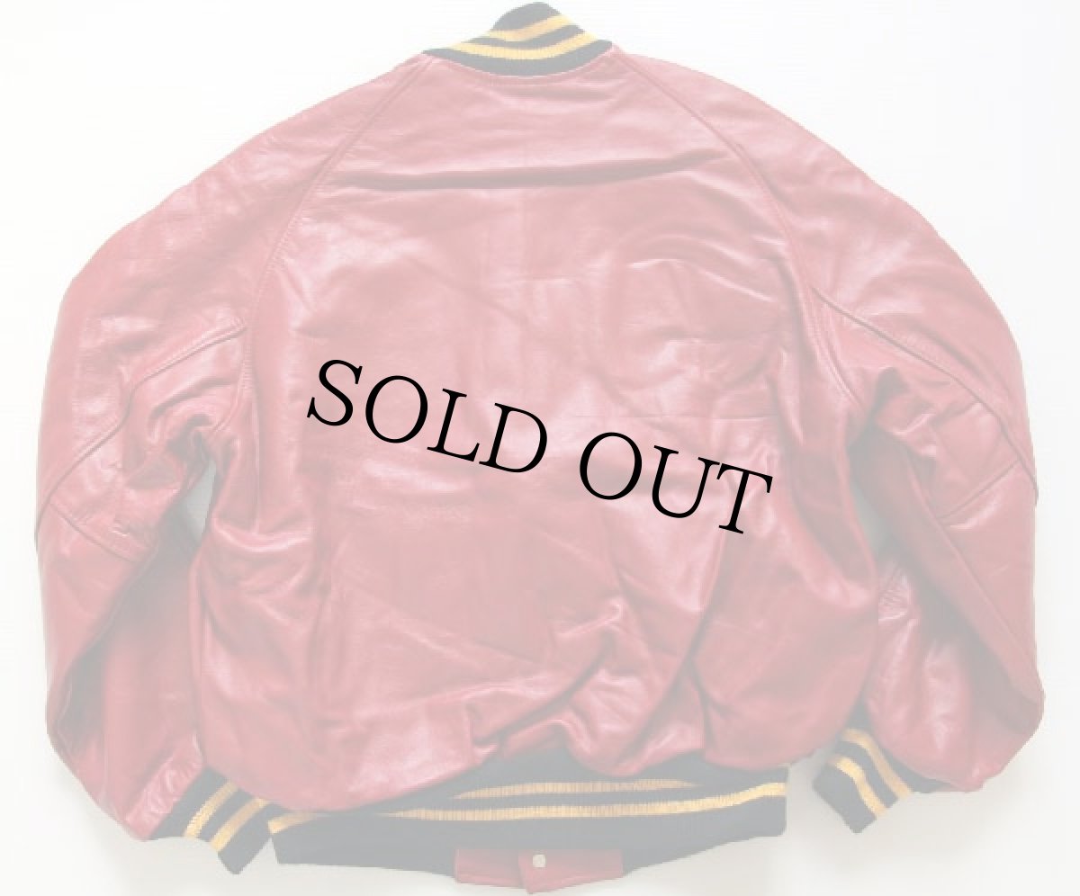 画像2: デッドストック★80s USA製 TROPHY JACKETS オールレザー スタジャン 赤 L (2)