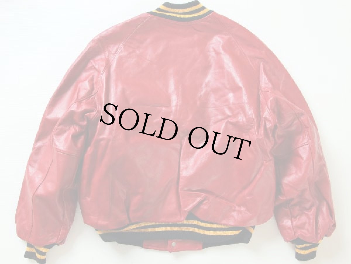 画像2: デッドストック★80s USA製 TROPHY JACKETS オールレザー スタジャン 赤 XL (2)