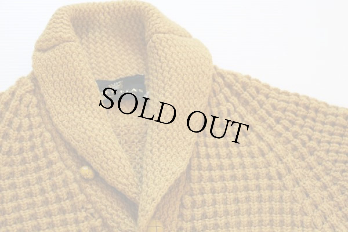 画像3: 60s ショールカラー ウール ポップコーンニット カーディガン マスタード (3)