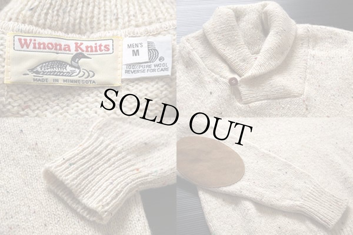 画像4: 90s USA製 Winona Knits ショールカラー エルボーパッチ付き ウールニット セーター M (4)