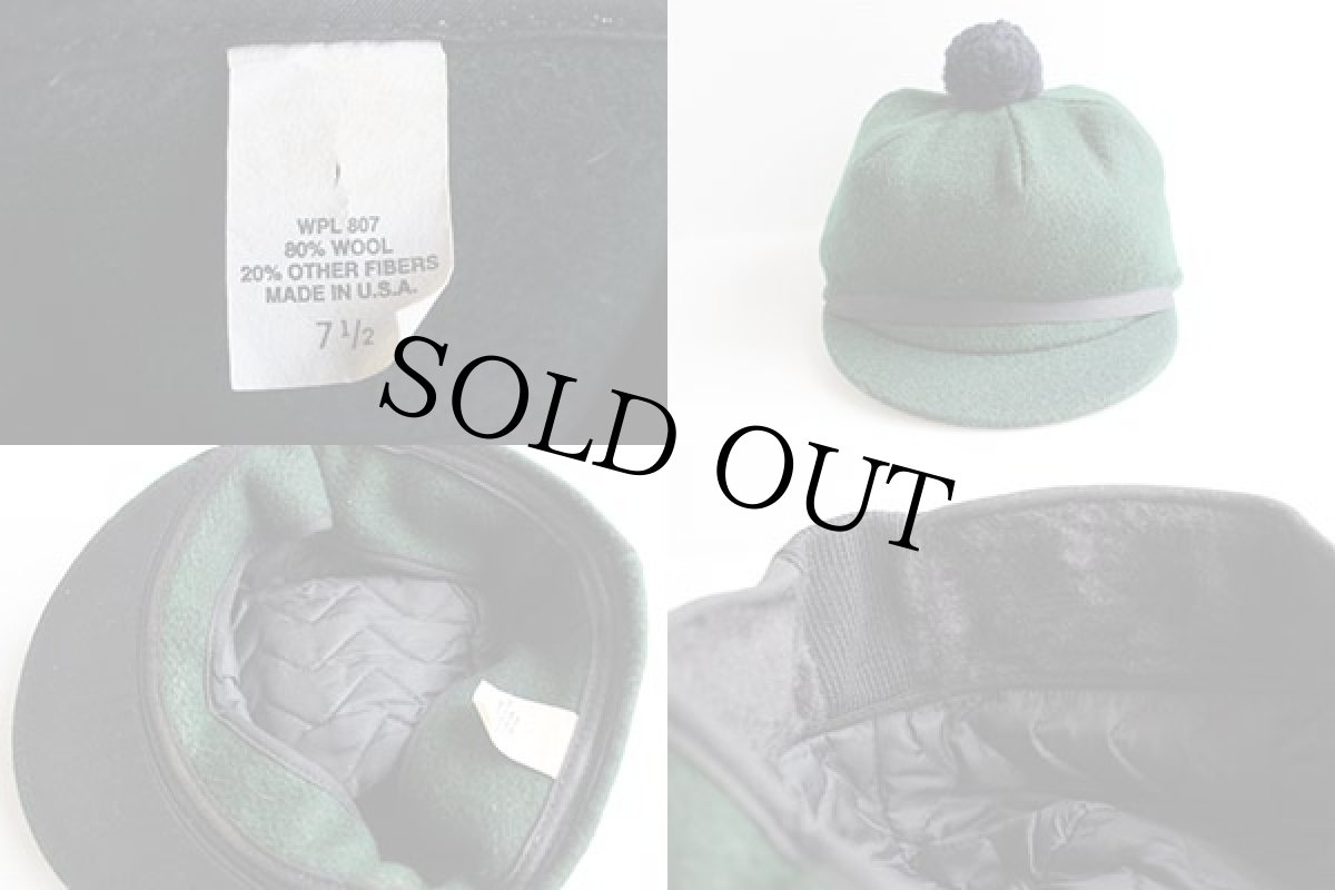画像3: USA製 耳当て付き ウールキャップ 深緑 7.5 (3)