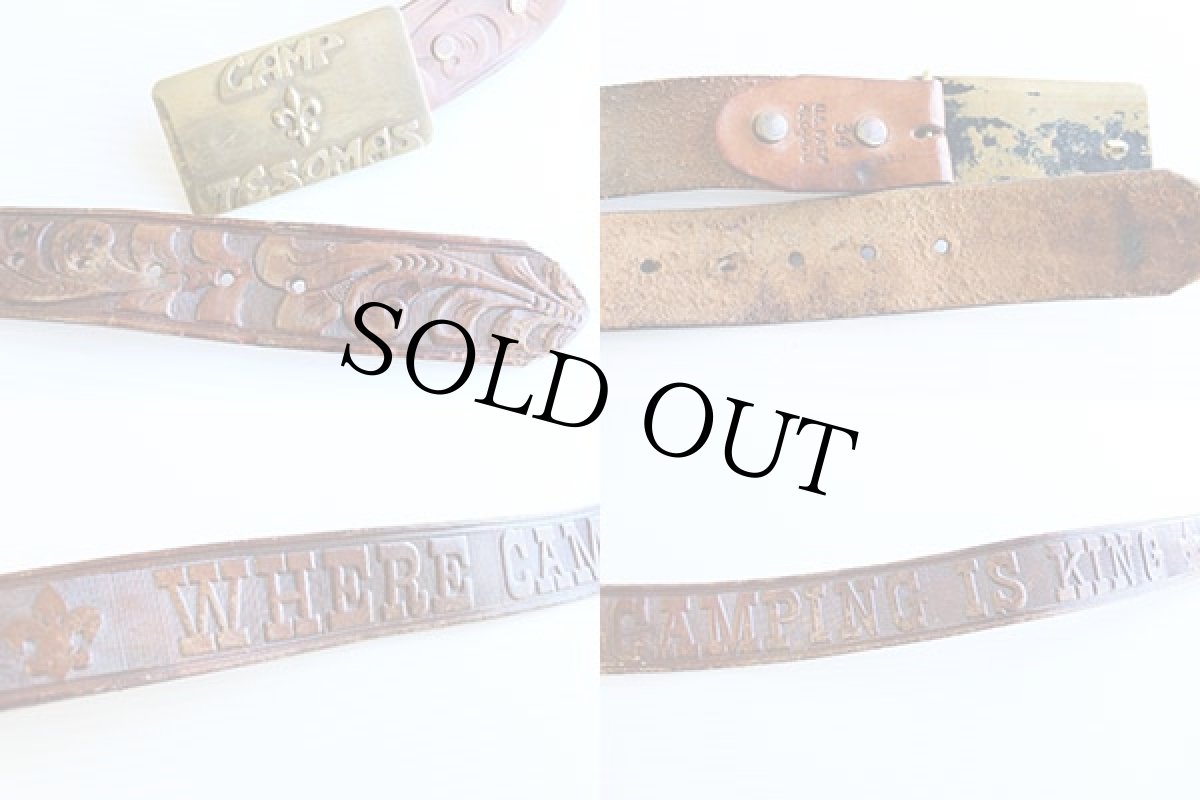 画像3: 70s BSA ボーイスカウト CAMP TESOMAS カービング レザーベルト 茶 34 (3)