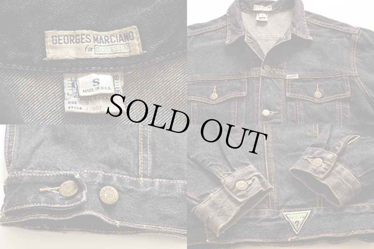 画像3: 90s USA製 GUESSゲス 先染め ブラックデニムジャケット S (3)