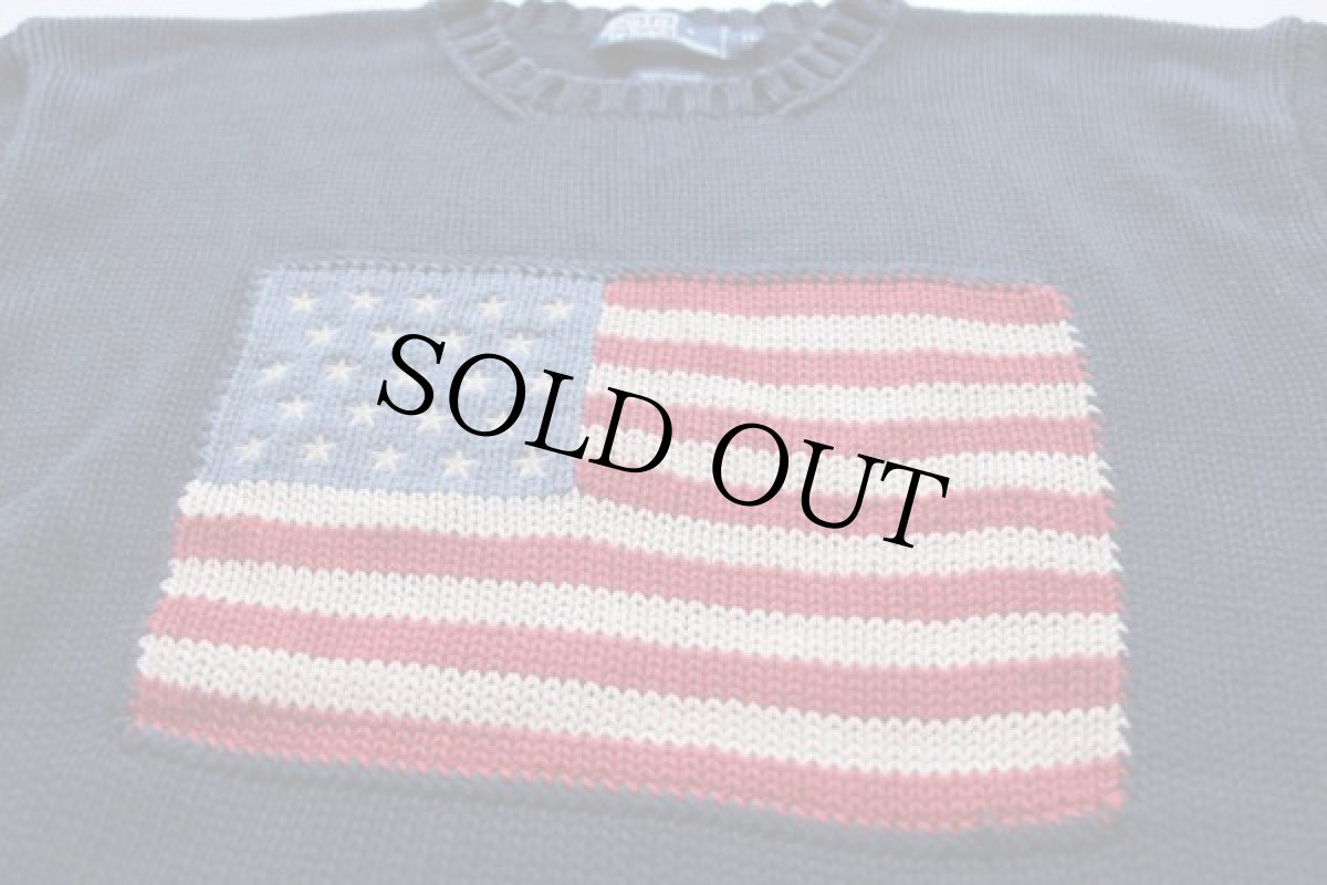 画像3: 90s ポロ ラルフローレン 星条旗 ローゲージ コットンニット セーター 紺 XL (3)