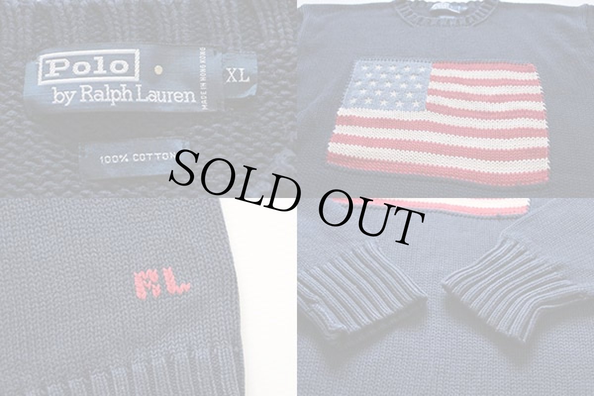 画像4: 90s ポロ ラルフローレン 星条旗 ローゲージ コットンニット セーター 紺 XL (4)