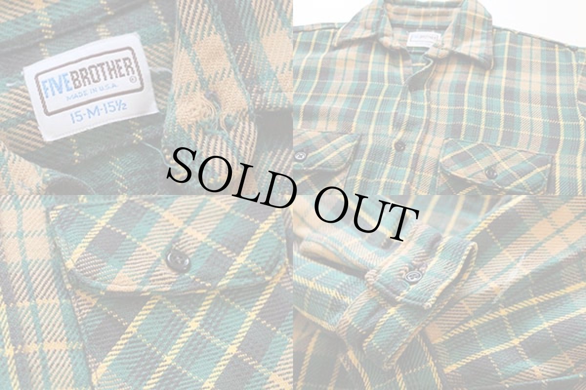 画像3: 70s USA製 FIVE BROTHERファイブブラザー コットン フランネルシャツ M (3)