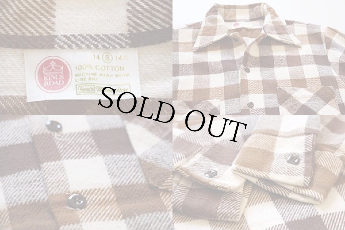 画像3: 70s Sears KINGS ROAD チェック コットン フランネルシャツ S (3)
