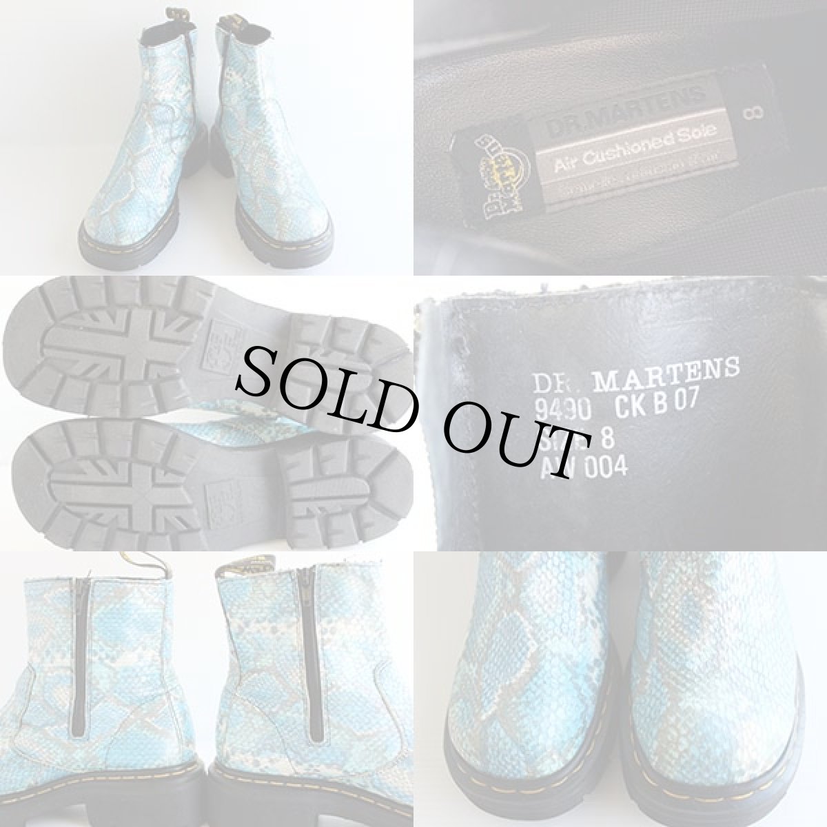 画像3: 英国製 DR.MARTENSドクターマーチン ヘビ柄 サイドジップ ブーツ 水色 UK8 (3)