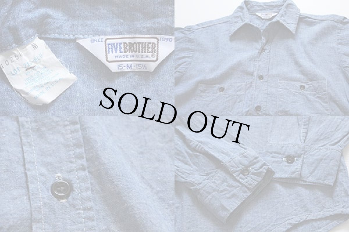 画像3: 80s USA製 FIVE BROTHERファイブブラザー シャンブレーシャツ M (3)