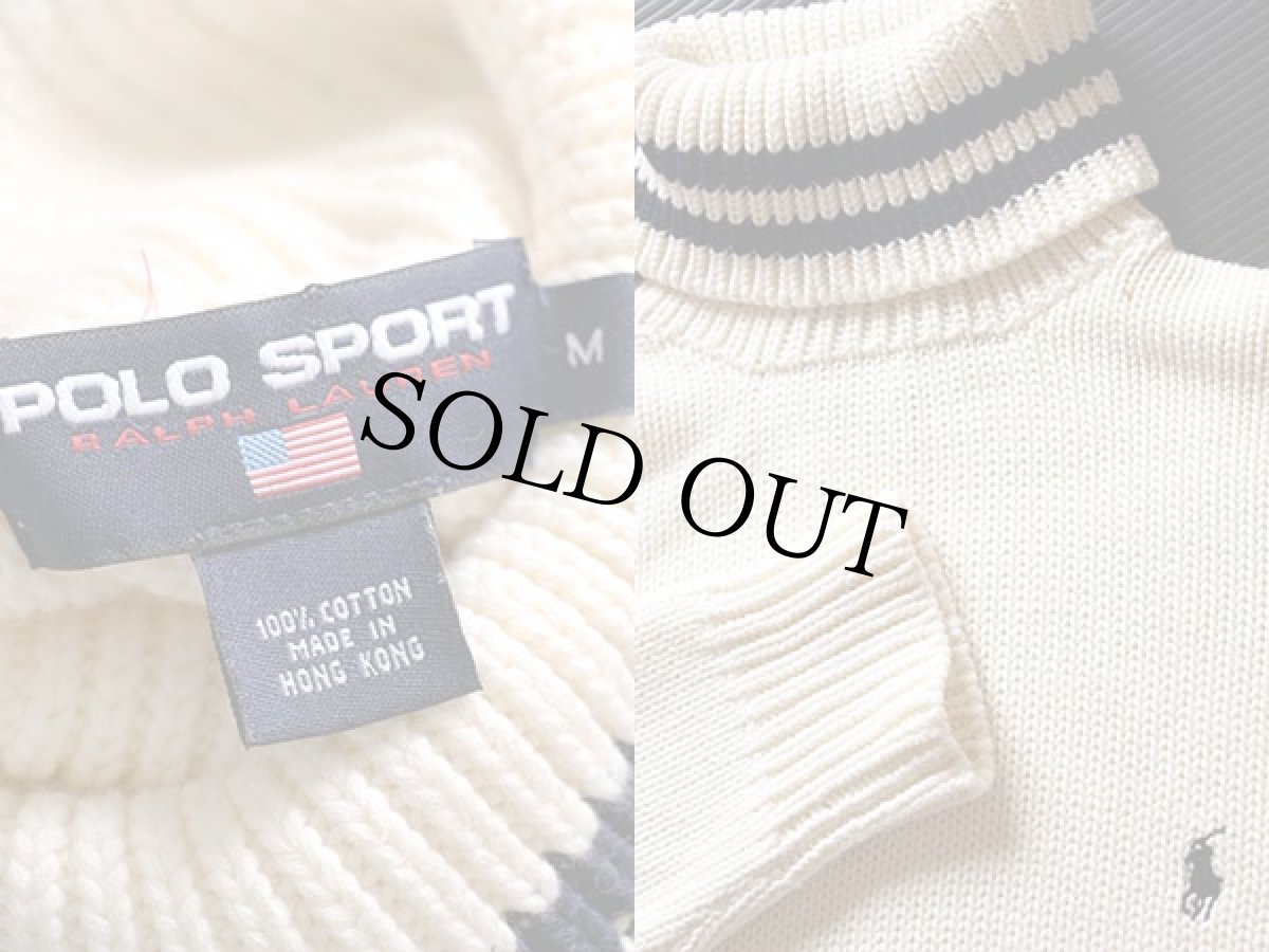 画像3: 90s POLO SPORTポロ スポーツ ラルフローレン ワンポイント タートルネック コットンニット セーター M (3)