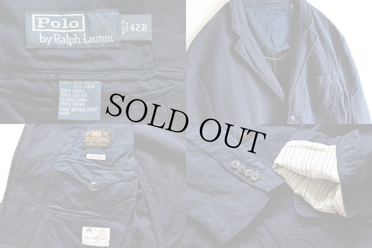 画像3: ポロ ラルフローレン コットン×リネン ブレザー ジャケット 紺 42R (3)