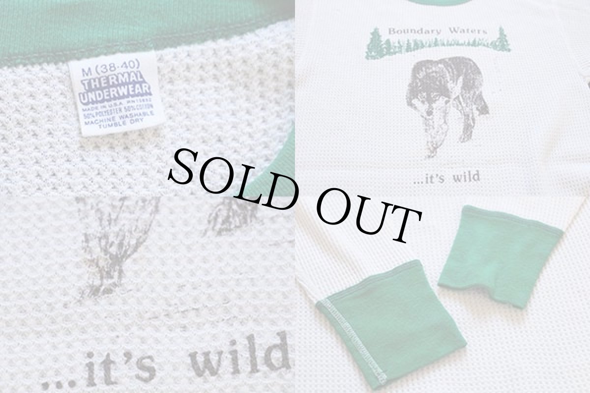 画像3: 80s USA製 狼プリント ツートン サーマルシャツ M (3)