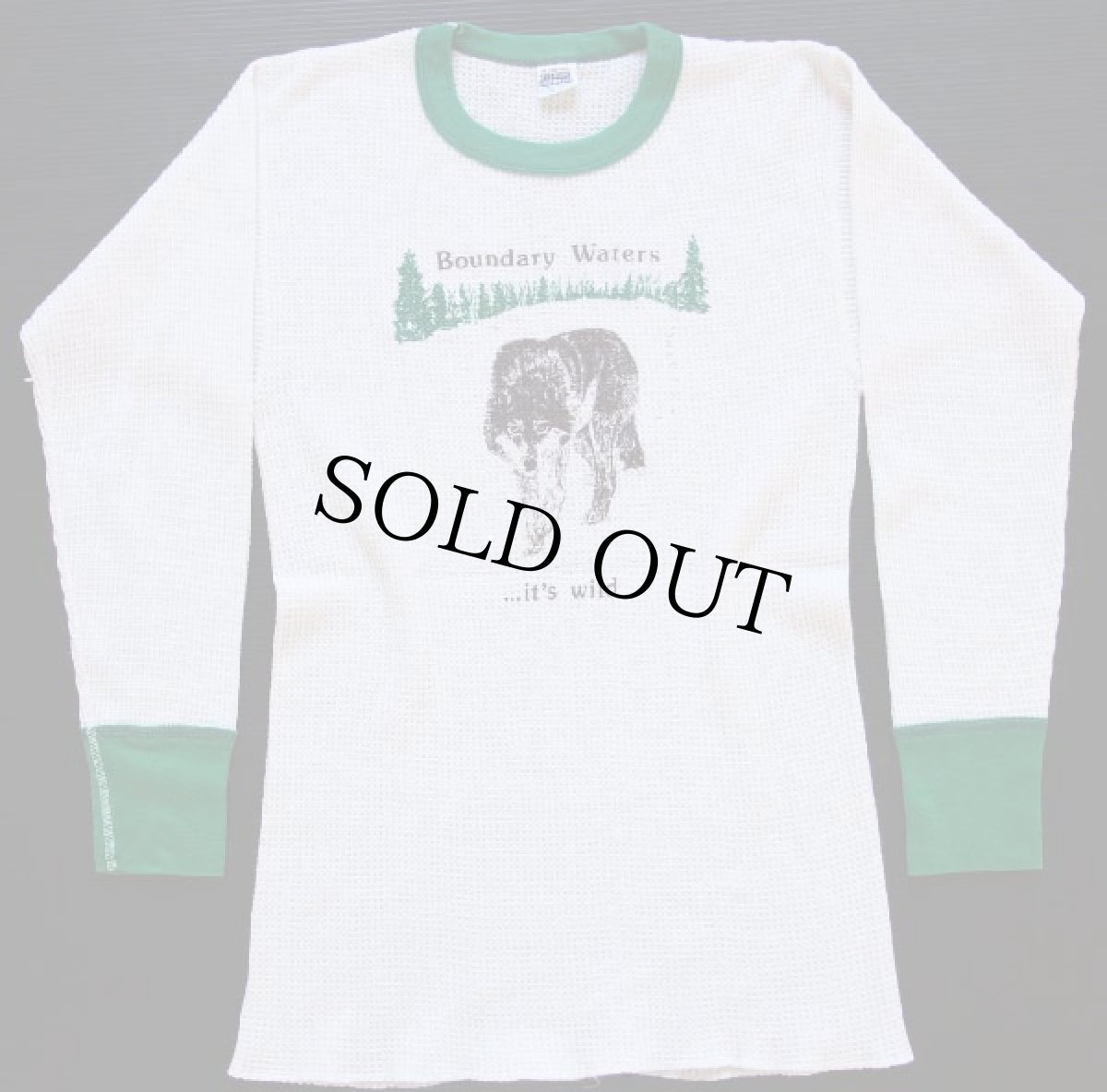 画像2: 80s USA製 狼プリント ツートン サーマルシャツ M (2)