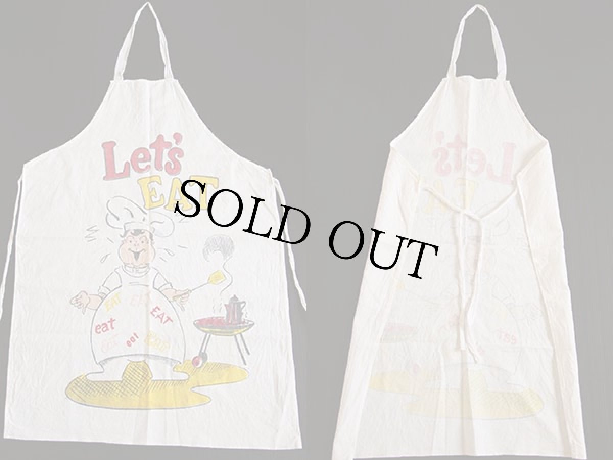 画像2: ビンテージ Let's EAT 染み込みプリント コットン エプロン 生成り (2)