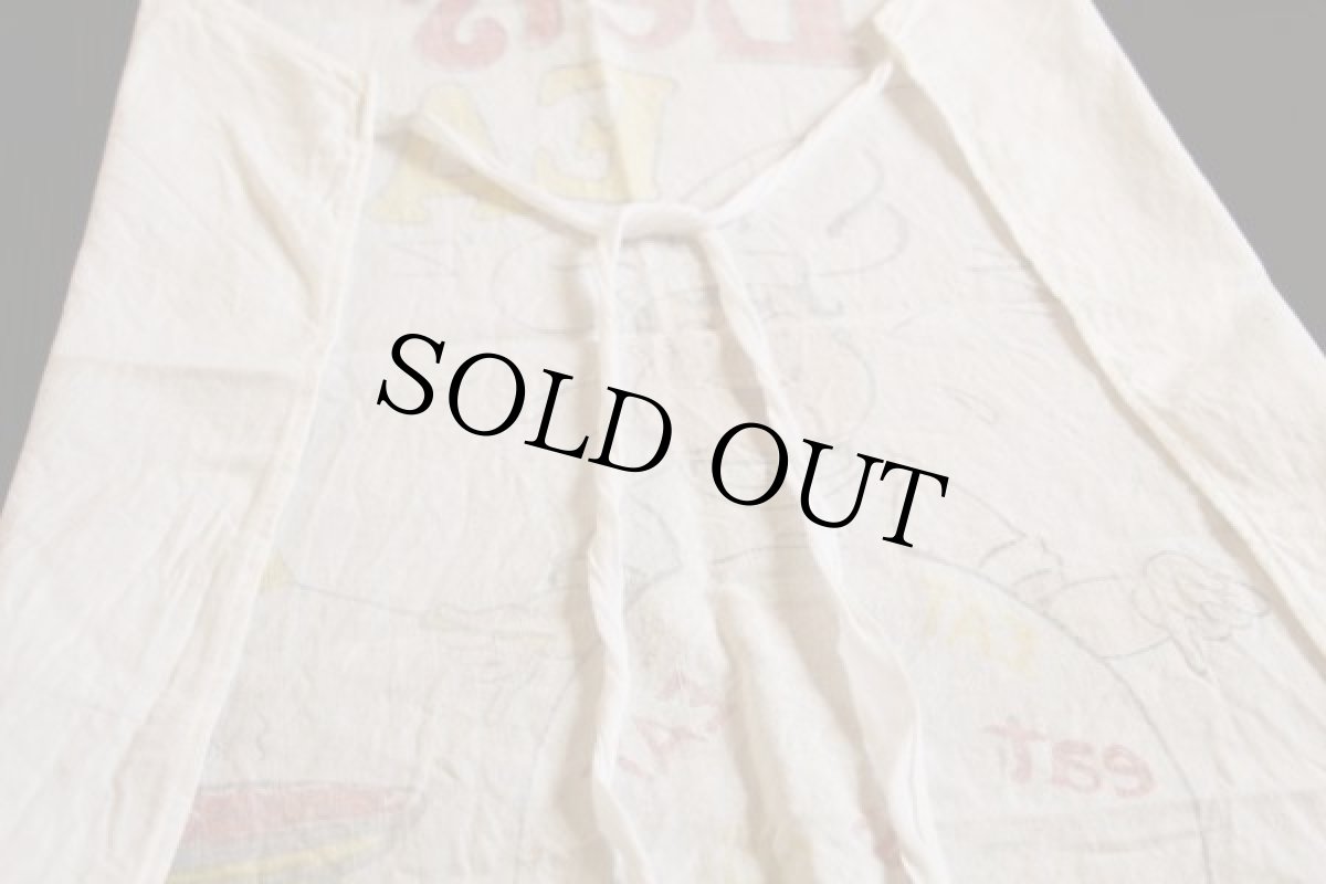 画像6: ビンテージ Let's EAT 染み込みプリント コットン エプロン 生成り (6)