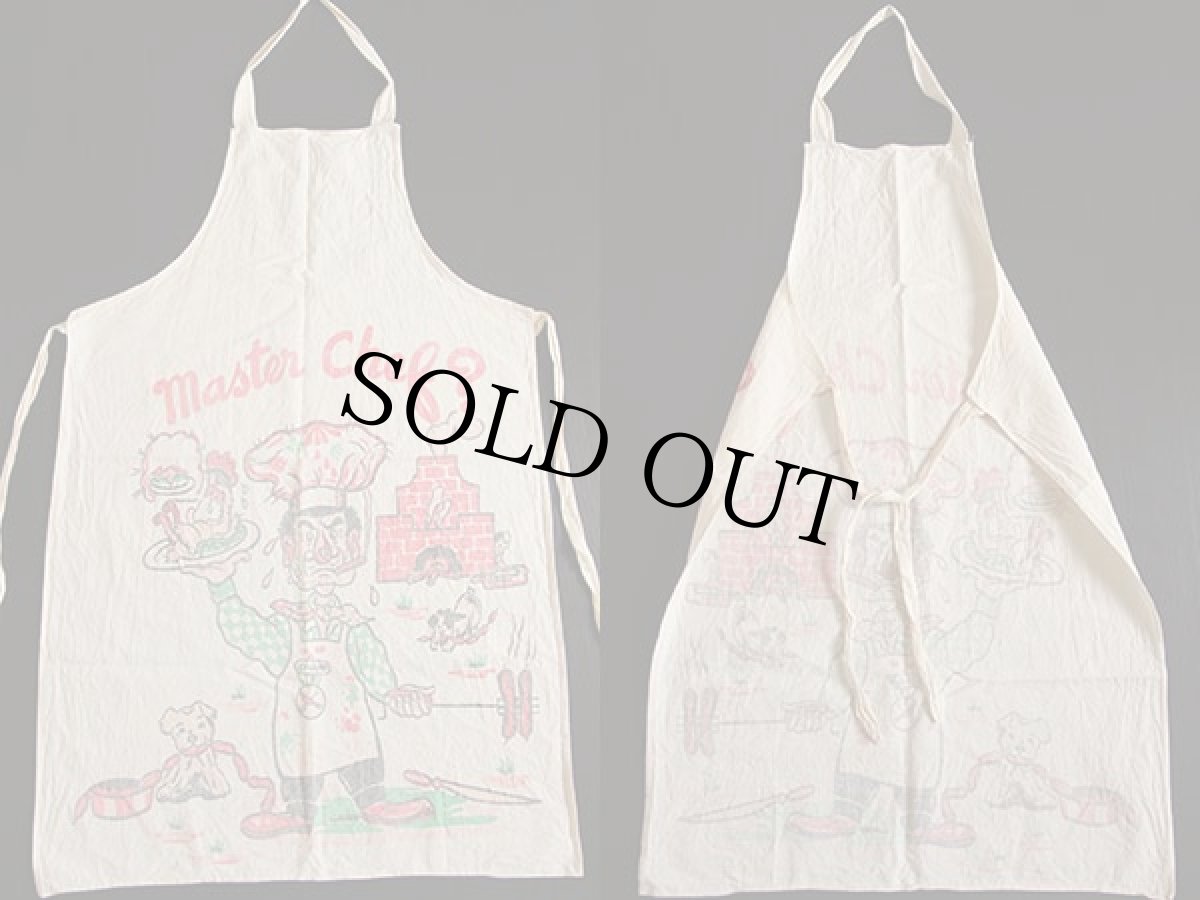 画像2: ビンテージ Master Chef? 染み込みプリント コットン エプロン 生成り (2)