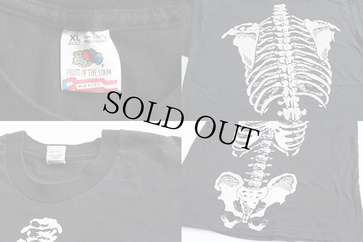 画像4: 90s USA製  人体 骨格 スケルトン 両面プリント コットンTシャツ 黒 XL (4)