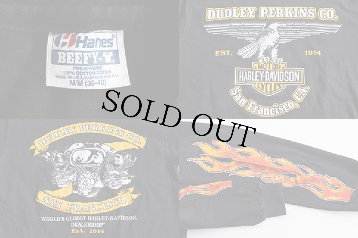 画像3: 80s USA製 Hanes HARLEY-DAVIDSON ハーレー ダビッドソン フレイムス コットン 長袖Tシャツ 黒 M★ファイヤーパターン (3)