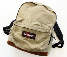 画像1: 90s USA製 EASTPAKイーストパック ボトムレザー リュックサック カーキ (1)