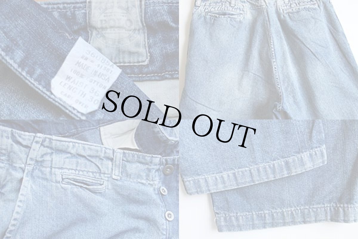 画像3: 90s USA製 ポロ ラルフローレン ビンテージ加工 デニム トラウザーズ w36 L30 (3)