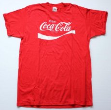 画像2: デッドストック★80s USA製 Coca-Colaコカコーラ ロゴ Tシャツ 赤 L (2)